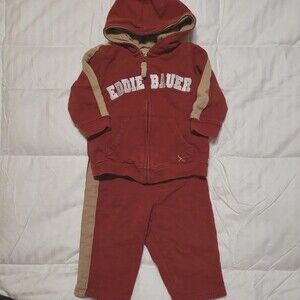 Eddie Bauer Baby Red Tan Two piece Track Suit Set 12 Months